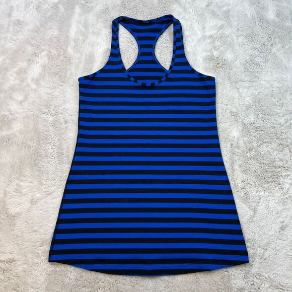 Lululemon Tank Top Womens 6 Blue Black Stripe Racerback Stretch Yoga Gym Workout - Picture 1 of 6